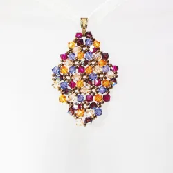 Pendant 40cm - Malvina Rhombus M-Yellow Organza - Pendant 40cm - Laiton bronze